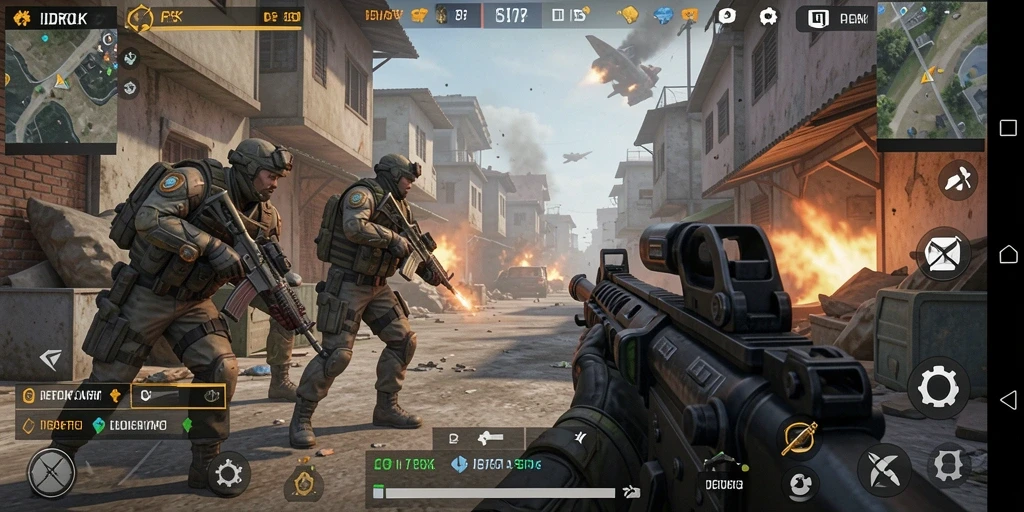 Screenshot gameplay IDROK menampilkan aksi tembak-menembak yang intens.