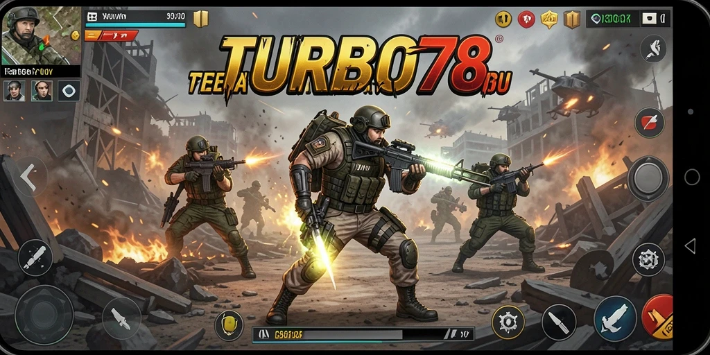 Tampak pertarungan intens dalam TURBO78 dengan berbagai karakter beraksi.